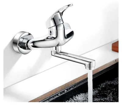 Produktbild von Wasserhahn für die Küche zur Wandmontage, 360° drehbarer Mischbatterie-Wasserhahn, Einhebelmischer für Schwenkarm 150mm, Warm- und Kaltwasser, verchromt