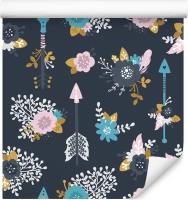 Zdjęcie produktu dla Tapeta Do Salonu Kwiaty STRZAŁKI Styl BOHO Liście Ozdoba z modnym efektem 3D