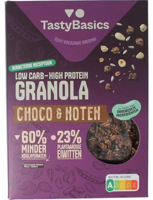 Productafbeelding van Tastybasics Less Carb-high Protein Granola Choco en Noten (350 gr)