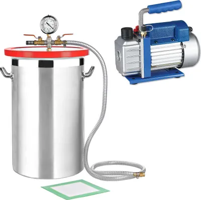 Immagine prodotto di Mucola Set Pompa per vuoto Pompa per vuoto + Camera di degassificazione Camera per vuoto Compressore in alluminio Camera per trappole di resina - Pompa 70L/min + Camera 27,7L
