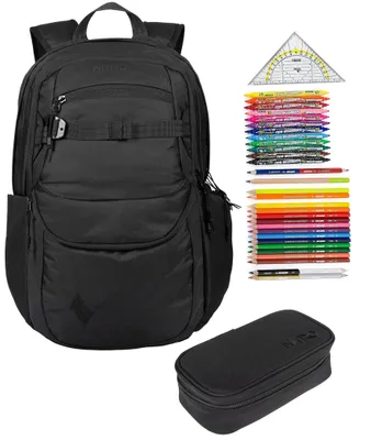 Produktbild von Schulrucksack Jungen Mädchen 3 Teile Set Nitro Future Hero Schultasche inkl. Mäppchen Box XL und Mäppchen Füllung Tasche schwarz uni True Black +rmv