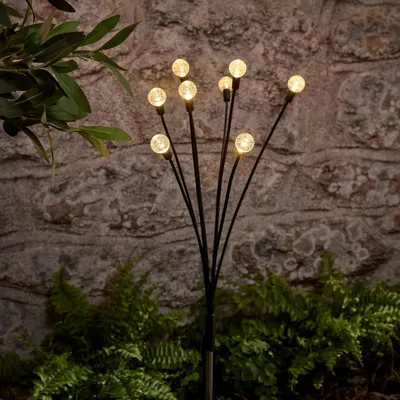 Solar-Stablampe 70 cm Kugeldesign Schwarz Metall 8 warmweiße LEDs IP44
