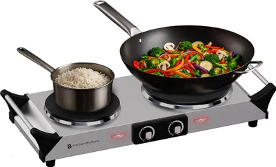 Produktbild von KitchenBrothers Elektrische Kochplatte - 2 Kochfelder - 2500W - Edelstahl