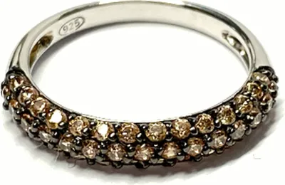 Produktbild von Bandring 925/- Silber rhodiniert Zirkonia champagnerfarbig Silberring Ring #52