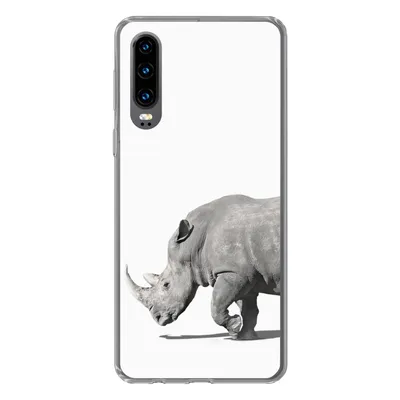 Produktbild von MuchoWow® Handyhülle Schutzhülle Hülle für Huawei P30 Rhinozeros - Tiere - Weiß Silikon Softcase Handy Hülle - Kartenbesitzer