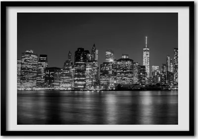Produktbild von Bild - Bilderrahmen - 100 cm x 70 cm - MDF - Rahmen - Foto - Wandkunst Manhattan bei Nacht