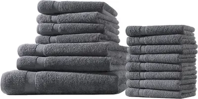 Produktbild von XXL-Set 15tlg Frotteetücher Elegance 100% Baumwolle 500 gsm Gästetücher Handtücher Duschtücher Badetücher anthrazit