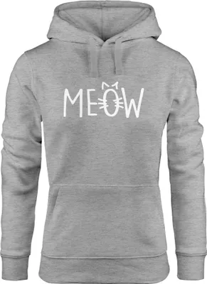 Produktbild von Hoodie Damen Katze Meow Miau Cat Sweatshirt Kapuze Kapuzenpullover Moonworks® grau S