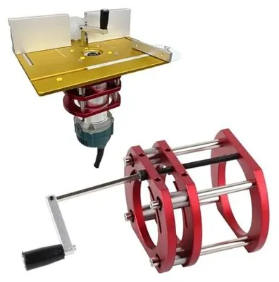 Image de Support élévateur pour routeur - Élévateur pour table de routeur - 51 mm réglable - Acier inoxydable - Poignées - Pour table de routeur
