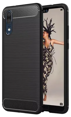Produktbild von Techsuit Carbon Silicone Back Cover Hülle für Huawei P20 - Schwarz