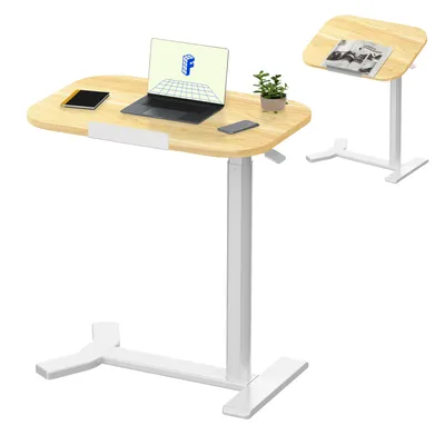 Produktbild von FLEXISPOT Höhenverstellbarer C-Form Beistelltisch – Klappbarer Laptoptisch mit Rollen, Holzplatte, 65–105cm höhenverstellbar Ahorn
