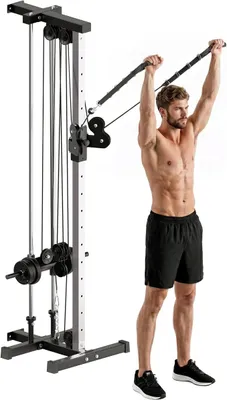 Produktbild von Kraftstation höhenverstellbar 25-165 cm mit Dual-Pulley-Systemen Adaptern Multifunktionale Trainings-Gerät max. 120 kg, für Heimtraining 62 x 60 x 200 cm Schwarz