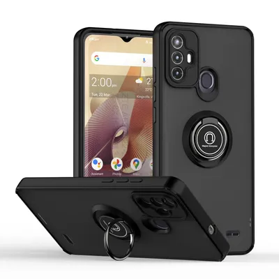 Immagine prodotto di Custodia per ZTE Blade A52 custodia in TPU traslucido opaco con supporto ad anello e supporto Nero