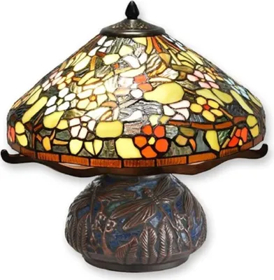 Zdjęcie produktu dla Casa Padrino Luxury Tiffany Table Lamp Multicoloured / Brown Ø 42,3 x H. 40 cm - Okrągła lampa biurkowa Tiffany - Luksusowe Wnętrza - Luksusowe Lampy - Lampy Tiffany