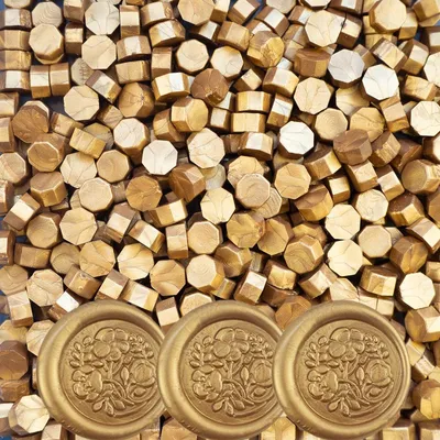 Image de Perles de cire pour sceaux - 520 pièces, idéales pour les sceaux, les lettres, les cartes de vœux, les invitations et les travaux manuels créatifs - couleur bronze doré
