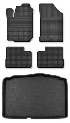 Productafbeelding van Rubberen automatten + kofferbakmat voor Hyundai i20 II vanaf 2014 – 5-delig, zwart, op maat – Wielganizator Semi-Universal