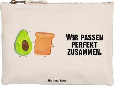 Produktbild von Mr. & Mrs. Panda Kosmetiktasche Avocado Toast Größe M - Weiß - Geschenk, Hochzeitsgeschenk, pencil case, Make-Up Tasche, Kulturbeutel, Hochzeit, Freund, Gesund, Etui