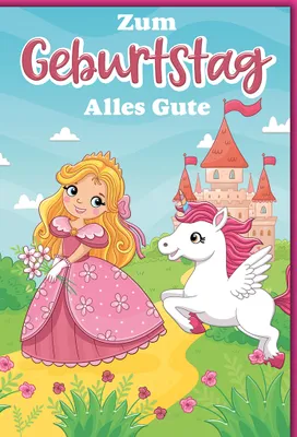 Produktbild von Kindergeburtstag Prinzessin und Einhorn Mädchen Glückwunschkarte mit Umschlag