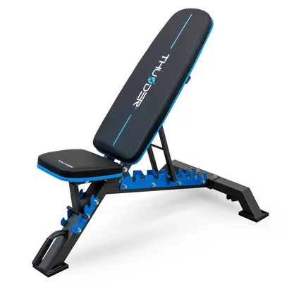 Obrázok produktu pre THUNDER® GRYND Tréningová lavica | Modrá | Odolná | Operadlo 8 úrovní sklonu | Sedadlo 4 úrovne sklonu | Fitness lavica na doma | Brušný trenažér