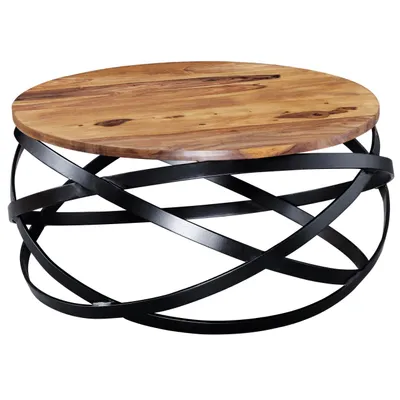 Produktbild von Couchtisch MANUR 60x30x60 cm Sheesham Massivholz / Metall Sofatisch, Design Wohnzimmertisch Rund, Stubentisch Industrial Braun, Designer Holztisch Kaffeetisch Massiv, Tisch Wohnzimmer