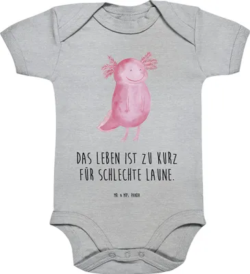 Produktbild von Mr. & Mrs. Panda Strampler Axolotl Glücklich 1. - 3. Monat - Heather Grey - Geschenk, Motivation, Motivationsspruch, gut Gelaunt, Babybody, Lebensfroh, Kurzarmbody, Baby