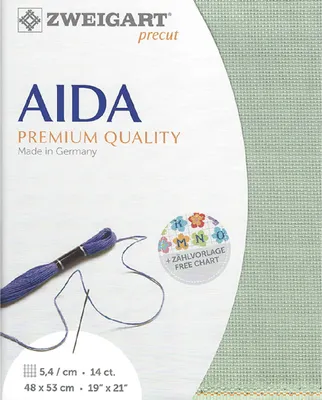 Immagine prodotto di Tela Aida Zweigart, pretagliata, 14 conteggi, modello "Stella", colore 611 (verde chiaro), ideale per ricamo a punto croce, dimensioni 48x53 cm