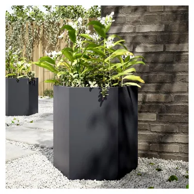 Produktbild von Pflanzkübel Hochbeet aus Metall für Garten und Terrasse, anthrazit, sechseckig, 46x40x45 cm
