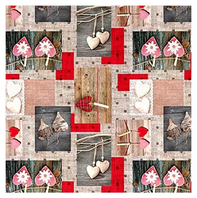 Produktbild von PVC Tischdecke Herz Edelweiß rot beige Wachstuch - Breite und Länge wählbar - abwaschbare Tischdecke Holz, Größe: 140 x 100 cm