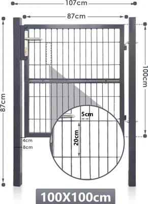 Immagine prodotto di Jayseuw cancello da giardino recinzione porta giardino cancelli da giardino zincato verniciato a polvere con serratura maniglia e chiave antracite tubo quadrato 100x100cm