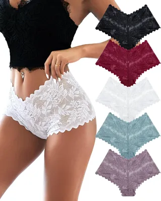 Image de Lot de 5 boxers en dentelle pour femmes, tailles S à XL