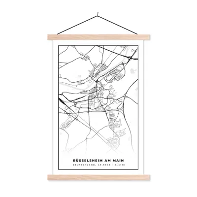 Produktbild von MuchoWow® Textilposter Karte - Rüsselsheim am Main - Stadtplan 40x60 cm mit holzfarbenen Rahmen - Poster