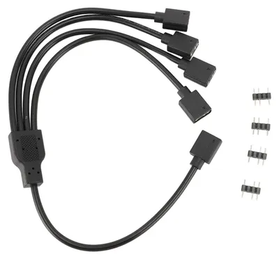 Zdjęcie produktu dla Kabel rozgałęźnikowy ARGB, 1 na 4 gniazda, 5 V, 3-pinowy, przedłużacz RGB do obudowy komputera, chłodnicy procesora i wentylatorów, czarny