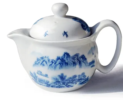 Teekanne 350 ml, Porzellan, Blumenmuster, Blau-Weiß