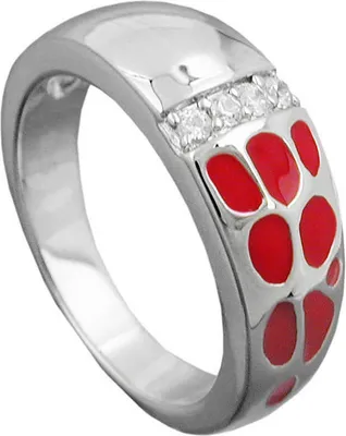 Produktbild von Ring Damenring mit roter Lackeinlage Zirkonia weiß 925 Silber Innenumfang 58mm  Ø18.5mm