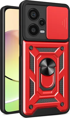 Produktbild von Hülle für Xiaomi Redmi Note 12 Pro+ mit Ring Ständer Halter Dia Kameraschutz TPU PC Hybrid Handyhülle Rot
