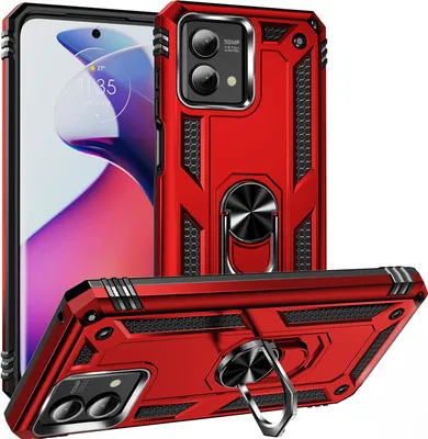 Obrázek produktu pro Pouzdro pro Motorola Moto G Stylus 5G 2023 dvouvrstvé robustní, vojenská ochrana pouzdro s držákem prstenu a stojánkem Červený