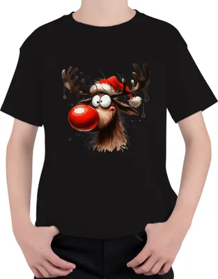 Produktbild von Lustiges Reh Rentier Rudolf Elch - Weihnachten Xmas Christmas Uni Kinder T-Shirt, Schwarz, 140