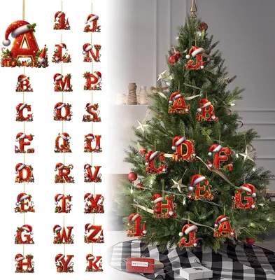 Produktbild von Weihnachtsbaumschmuck - 26 Buchstaben Weihnachtsbaum-Anhänger - A-Z Buchstaben-Ornamente - Alphabet Anhänger - Hängedeko für Weihnachtsbaum