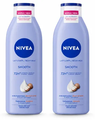Imagen del producto de 2 unidades de crema corporal NIVEA para piel seca, con manteca de karité, de 250 ml. Paquete económico