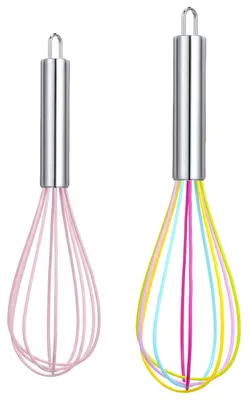 Produktbild von Silikon Schneebesen Set - Hitzebeständig mit Edelstahlgriff - Zum Rühren und Kochen - 2 Stück in 8 Zoll und 10 Zoll