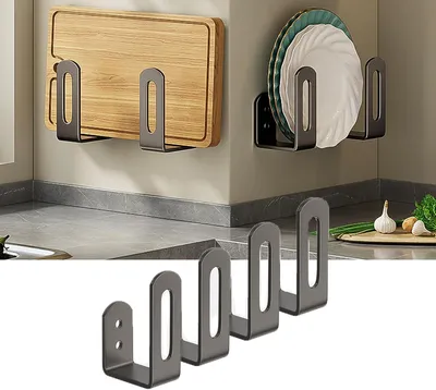 Produktbild von 4-teiliges Schneidebrett- und Deckelhalter Set, robuster Stahl, platzsparend, für Küche und Bad