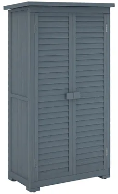 Produktbild von Gartenschrank Holz Geräteschuppen wetterfest, Gerätehaus mit Tür, Pultdach, 3 Böden, Lamellentüren für Belüftung, Gartenschuppen Werkzeugschrank für Garten und Terrasse, Grau, 87 x 46,5 x 160 cm