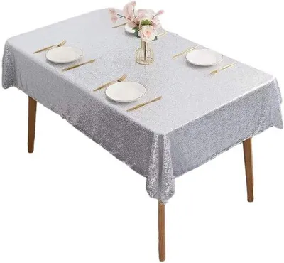 Produktbild von Wasserfester Tischüberzug - Linnen-Look Tischüberzug aus Polyester mit Lotus-Effekt - Oval 120 x 180 cm - Silber - für Esszimmer und Balkon