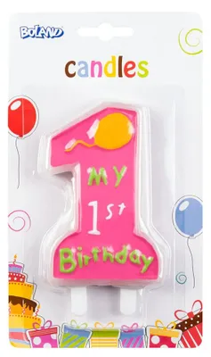Zdjęcie produktu dla Świeczka urodzinowa "Kaarsje", model 1, z uchwytem na świeczki, różowa, na 1. urodziny, balon, urodziny dziecka, mini świeczki, świeczka do tortu