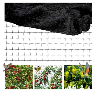Produktbild von Vogelschutznetz 7,5 m x 15 m, schwarzes Vogelnetz, reißfestes Pflanzennetz für Hühnergehege, Volierennetz zum Schutz von Obstbäumen und Gemüse vor Vogelfraß (Maschenweite 1,5 x 1,5 cm)
