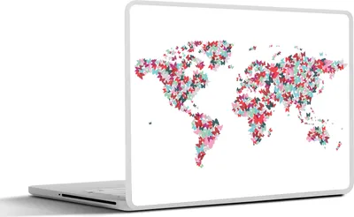Produktbild von MuchoWow® Laptop Aufkleber Sticker Cover Weltkarte - Schmetterlinge - Farben 31x22.5 cm - Laptop-Deko