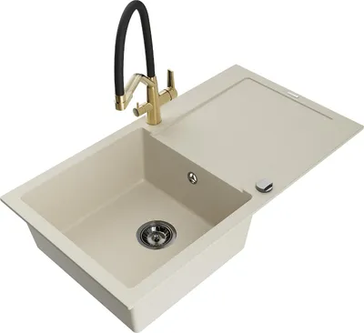 Produktbild von Mexen Leo 1 Becken-Granitspüle mit Abtropffläche und Mischbatterie Duo, Beige - 6501-69-671701-57-B
