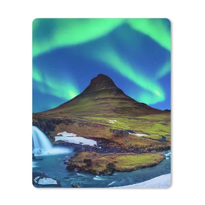 Produktbild von MuchoWow® Mauspad Mousepad Nordlicht - Sternenhimmel - Island - Berg - Grün - Wasserfall - See 30x40 cm - Mousepads - Maus Mat - Pad - Mausunterlage - Mausmatten