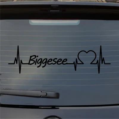 Produktbild von Heckscheibenaufkleber Biggesee Herzschlag Puls See Sea Liebe 55x15 cm Schwarz Glanz Auto Aufkleber Sticker