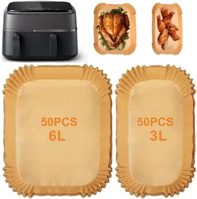 Produktbild von 100 Blatt Backpapier für Philips Dual Basket Airfryer der Serien 3000 (6 l/3 l) und 5000 (6 l/3 l), rechteckiges Backpapier für Philips Airfryer NA350/00 und NA550/00, Zubehör für Airfryer